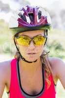 Focused woman cycling