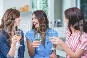Friends holding glass of wine at home