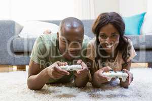 Young couple playing video game