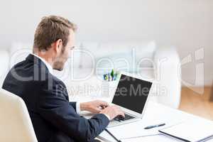 Businessman using laptop at desk