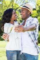 Young couple toasting glasses of champagne