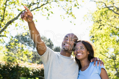 Couple embracing in the park