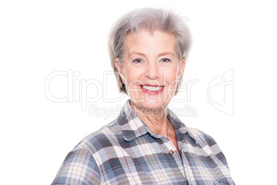 Seniorin im Holzfällerhemd