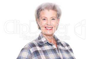 Seniorin im Holzfällerhemd