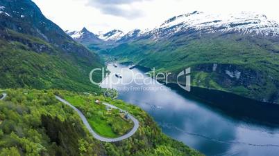 Geiranger fjord, Norway. It is a 15-kilometre (9.3 mi) long branch off of the Sunnylvsfjorden, which is a branch off of the Storfjorden (Great Fjord).