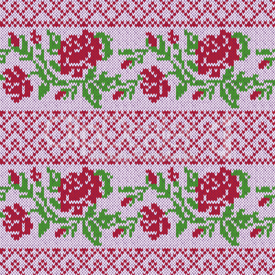 Knitted Seamless Pattern with Roses