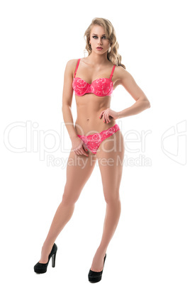 Lovely model in erotic lingerie posing like doll