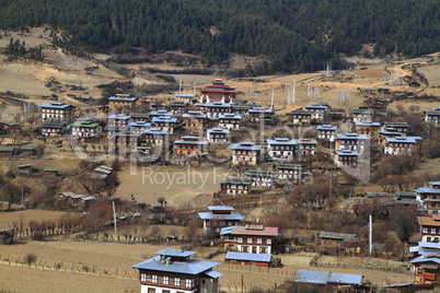 Colorful Dzong in beautiful bhutanese Village