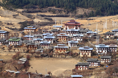 Colorful Dzong in beautiful bhutanese Village