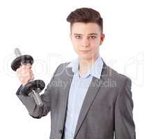 boy with dumbbell