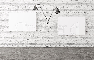 Floor lamp and two posters 3d render