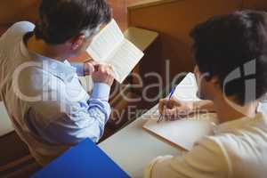 Professor assisting a student with his study