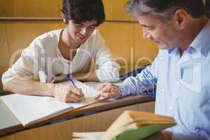 Professor assisting a student with his study