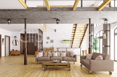 Interior of living room and hall 3d rendering