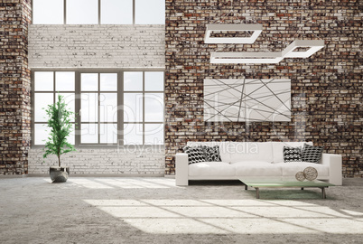 Living room with sofa 3d rendering