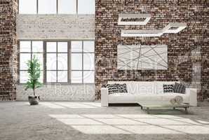 Living room with sofa 3d rendering