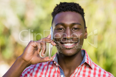 Happy man using his smartphone