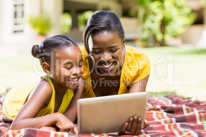 Happy family watching a laptop