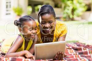 Happy family watching a laptop