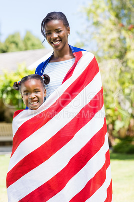 Happy family wearing usa flag