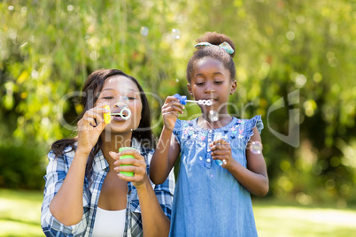 Happy family doing bubbles Happy family doing bubbles