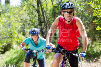 senior couple is doing bicycle