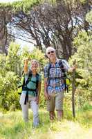 Senior couple standing with their stick