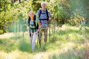 Senior couple standing with their stick