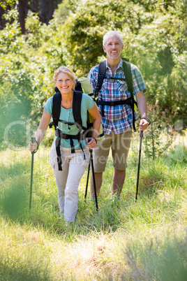 Senior couple standing with their stick