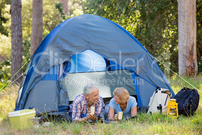 Mature couple laying and looking each other