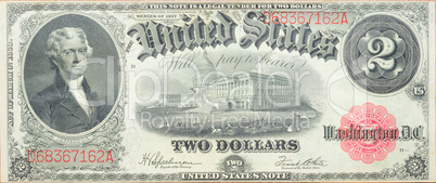 Historic banknote, two dollars USA - 1917