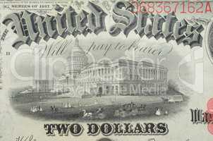 Historic banknote, White house, in two dollars USA - 1917