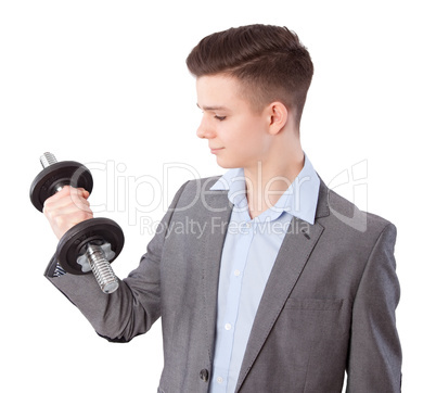 boy with dumbbell