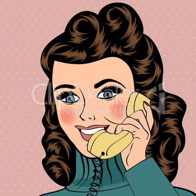 sexy beautiful woman chatting on the retro phone