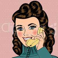 sexy beautiful woman chatting on the retro phone