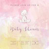 watercolor baby girl shower card with retro toy