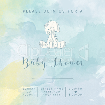 watercolor baby boy shower card with retro toy