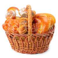 sweet rolls in basket isolated on white background