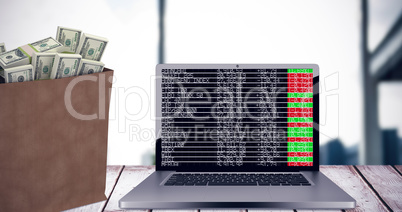 Composite image of bag of dollars