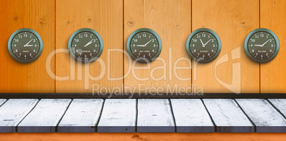 Composite image of five purple clock