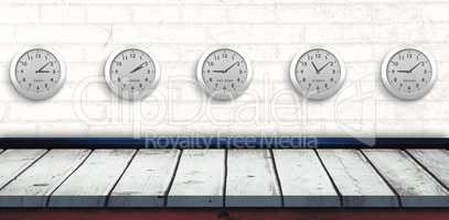 Composite image of five white clock