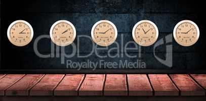 Composite image of five orange clock