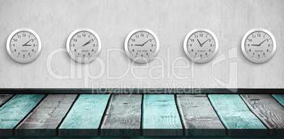Composite image of five white clock