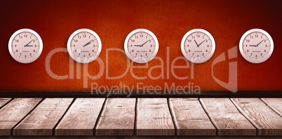 Composite image of five pink clock