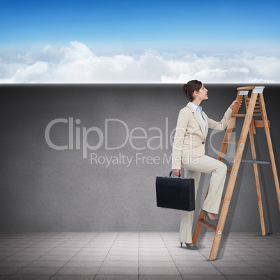 Composite image of businessman looking on a ladder