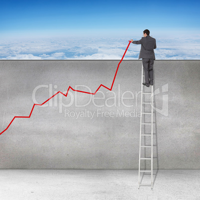 Composite image of businessman looking on a ladder