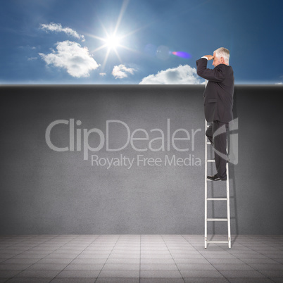 Composite image of businessman looking on a ladder