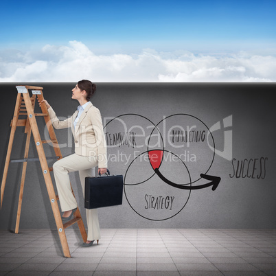 Composite image of businessman looking on a ladder