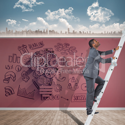 Composite image of businessman looking on a ladder Composite image of businessman looking on a ladder
