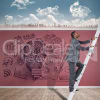 Composite image of businessman looking on a ladder